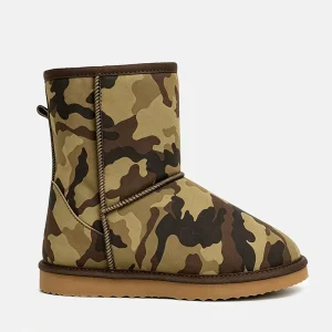 Custom Winter Camouflage Multicolor Camo Calf Cow Suede Leather Faux Sheepskin Snow Boots For Men