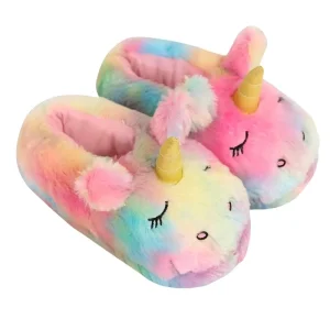 Custom Winter Plush Slippers Unisex Bedroom Soft Animal Slippers Cute Cartoon Unicorn Plush Slippers for Kids