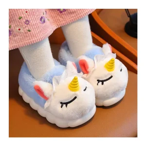 Custom Winter Soft Kids Fluffy unicorn Indoor Warm Plush slippers for Kids Cartoon unicorn Kids Winter slippers for Girls