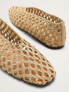 Custom Women Flat Shoes Natural Beige Handmade Woven Slip On Ballet Flats