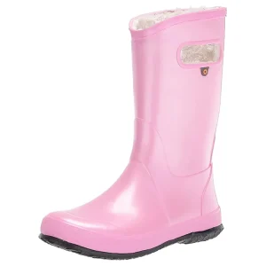 Custom fashionable long kids Plush rubber foldable fall rain waterproof protection pink safety rain boots