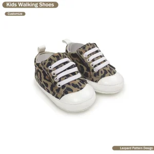 Custom made Soft Suede Unisex Slip on Baby Sneaker 0 1Y PU Sole Leopard Print Flats First Walking Shoes for Casual Daily