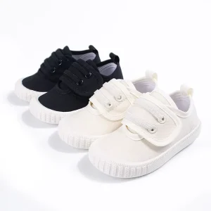 Customie Solid White Black Canvas Shoes for Kids Indoor Outdoor Use