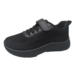 Customizable Black Mesh Fabric Kids Casual School Shoes with Hook & Loop Fastener Fashionable Children’s Shoes