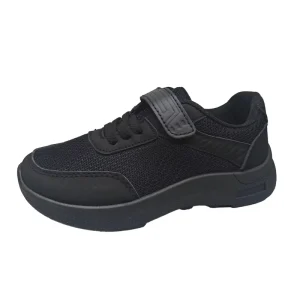 Customizable Black Mesh Fabric Kids Casual School Shoes with Hook & Loop Fastener Fashionable Children’s Shoes