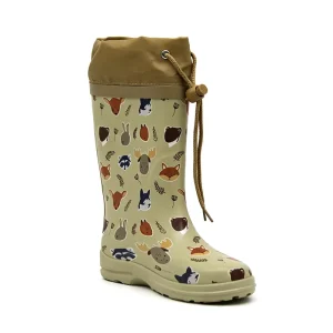 Customizable Natural Rubber Kids Rain Boots with Warm Fleece Lining and Adjustable Drawstring Cuff Eco Friendly Waterproof Boots