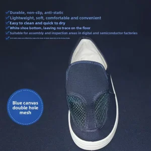 Customization Blue White SPU Outsole 2 Holes Mesh Canvas Antistatic Shoes ESD Cleanroom Shoes for Electronics Industry