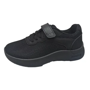 Customization Kids Casual School Shoes in Black PU with Elastic Band Hook and loop Feature PVC Injection