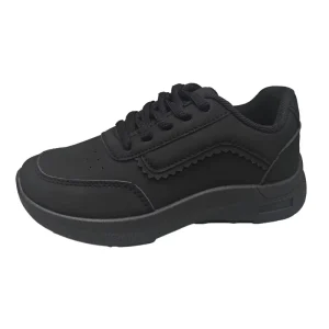 Customization Kids Casual School Shoes in Black PU with Lace up Feature PVC Injection