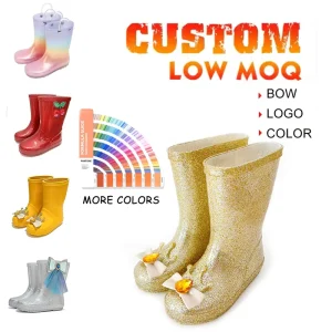 Customization Little Girl Plastic Jelly Boot Winter Children Fancy Shiny Water Shoes Outdoor Cute Baby Kids Princess Rain Boots