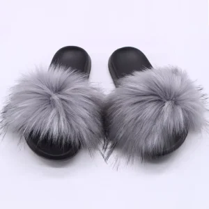 Customization Raccoon Fur Slides Slipper Women and Kids Bulk Fur Slides Fur Slippers