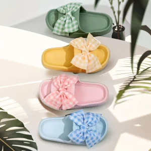 Customize Cute Bows Colorful Candy Color Indoor Outdoor Open Toes Slippers Flat Anti-Slid EVA for Women Men Kids