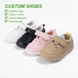 Customize Lightweight & Breathable Unisex Kids Outdoor Sneakers Toddlers Low Top Flat Casual White Footwear