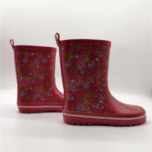 Customized Design Geometric Printing Natural Rubber Red Girl Neoprene Kid Rain Boots