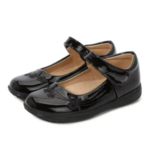 Customized Durable Black Leather School Shoes for Girls Soft Student Uniform Kids Attire