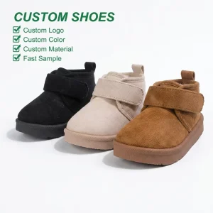 Customized Girls’ Boys’ Snow Boots Plush Lining Artificial Suede Upper TPR Outsole Anti Slip Hook Loop Closure Ankle