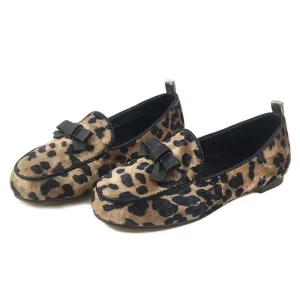 Customized High Quality Leopard Print Leather Kids Loafers Shoes Boys and Girls