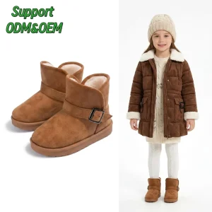 Customized Kids Winter Boots with Plush Lining Classic Solid Slip on Boots for Boys & Girls