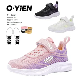 Customized Light Weight Sport Kids School Shoe for Girls with Fly Knit Upper & Velcro Closure Easy Wear Size 28 39