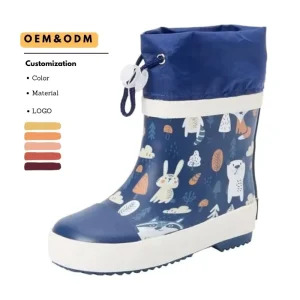 Customized Lightweight Unisex Kids Rain Boots Mid Calf Anti slip Rubber Waterproof Summer Autumn Cotton Lining Toe