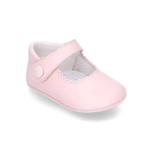 Customized Logo Handmade Leather Baby Girl Shoes Scallop Edge Prewalker Baby Shoes