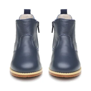 Customized Non Slip Rubber Sole Children Ankle Navy Blue Full Leather Boots for Boys and Girls