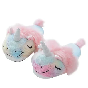 Customized Winter Indoor Unicorn Eco-Friendly Flat Furry Home Cartoon Plush Slippers Parent-Child Unisex Animal Warm Non-Slip