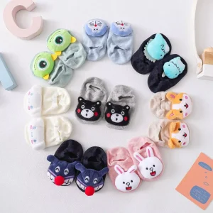 Cute 3D Cartoon Crew Thin Baby Boy Girl Socks Non-Slip Grip-100% Organic Cotton Comfortable Toddler Socks Ages 0-3 Crawling