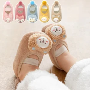 Cute 3D Cartoon Pom Pom Shoe Socks Baby Toddler Kids Comfy Fleece Warm Non Slip Floor Socks