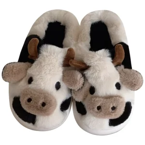 Cute Adorable Cow Custom Animal Slippers Plush Comfortable Indoor White Cow Plush Slippers for Baby Gifts
