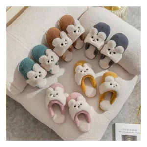 Cute Bear Soft Bottom Plush Slippers Plush Home Indoor Outdoor Cotton Slippers Cute Comfortable Cartoon Animal Slippers