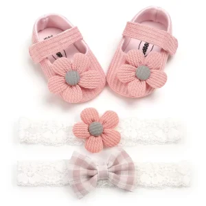 Cute Bow Anti Slip Baby Socks and Headband Set Girls Infant Toddler Walking Footwear Shoe Socks
