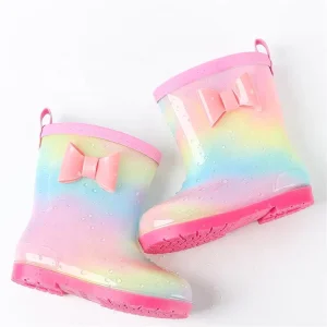 Cute Bowknot Rain Boots for Kids Waterproof EVA Insole Light-Weight Rain Boot in Rainbow Colors for Winter Summer Autumn
