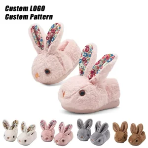 Cute Bunny Design Thickened Nonslip Sole Kids’ Fuzzy Warm and Soft House Shoes Toddlers Rabbit Winter Indoor Home Slippers