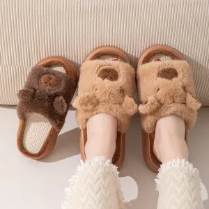 Cute Capybara Animal Prints Non slip Sole Slippers Open toe Cartoon Winter Slippers for Women