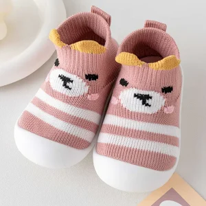 Cute Cartoon Animal Baby Shoes Newborn Bear Booties Infant Soft Sole Non Slip Slip On Closure Unisex 100% Polyester Upper TPE