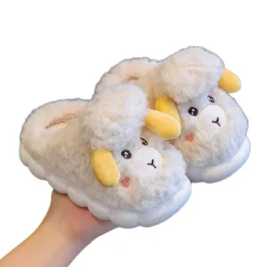 Cute Cartoon Cotton Slippers for Boys and Girls EVA Insole Slide Style Warm Slippers for Children’s Home Use