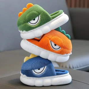 Cute Cartoon Dinosaur Cotton Children’s Non-slip Soft Sole Kids Warm Plush Thick Bottom Kids Slippers Indoor