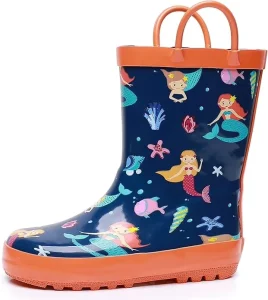 Cute Cartoon Printing Kids Wellington Rain Boots With Handle
