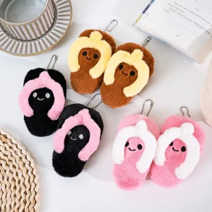 Cute Cartoon Slippers Plush Keychain Soft Fuzzy Hanging Ornament for Bags Profession Customized Plush Supplier