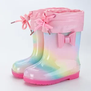 Cute Children Rain Boots for Girls Boys Waterproof and Anti slip Pink PVC Gumboot OEM Wellington Boots with Handle