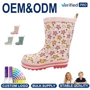 Cute Children’s Waterproof Rain Boots Toddler Cartoon Print Mid Calf Rain Shoes for Boys Girls