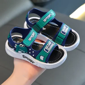 Cute Dinosaur Design Kids Sandals with Thick Soft Sole and Adjustable Tape Straps for Boys Girls Summer Outdoor