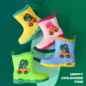 Cute Dinosaur Design Kids’ Waterproof Non-Slip Rain Boots for Outdoor Adventure Winter Durable Summer Water Shoes for Boys Girls