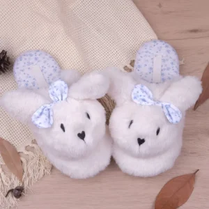 Cute Faux Rabbit Fur Cozy Sweet Bow-Decor Anti-slip Bunny Slippers for Kids Home Use