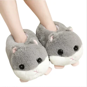 Cute Fluffy Adult Slippers Fill with Plush Hamster Indoor Ladies Men Warm Thick Bottom Slippers Winter Warm Slippers Custom