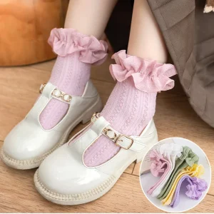 Cute Girls Cotton Socks Summer Breathable Candy Color Kids Crew Sweet Lettuce Trim Ruffle Ankle Socks Toddler Children Socks