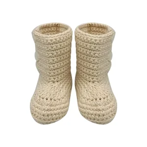 Cute Handmade Cotton Children’s Plaid Button Socks Soft Crochet Prewalker Baby Boots for Girls Customized