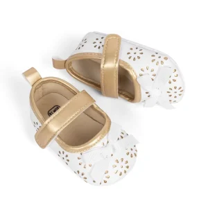 Cute Infant Prewalker Shoes with Golden Trim and Ribbon Bow for Girls Dress Shoes for Girl Baby