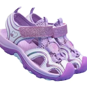 Cute Kids Closed-Toe Summer Sandals Girls PU with Flat Ankle Strap OEM Hook & Loop TPR for Beach Mesh Dress Shoe